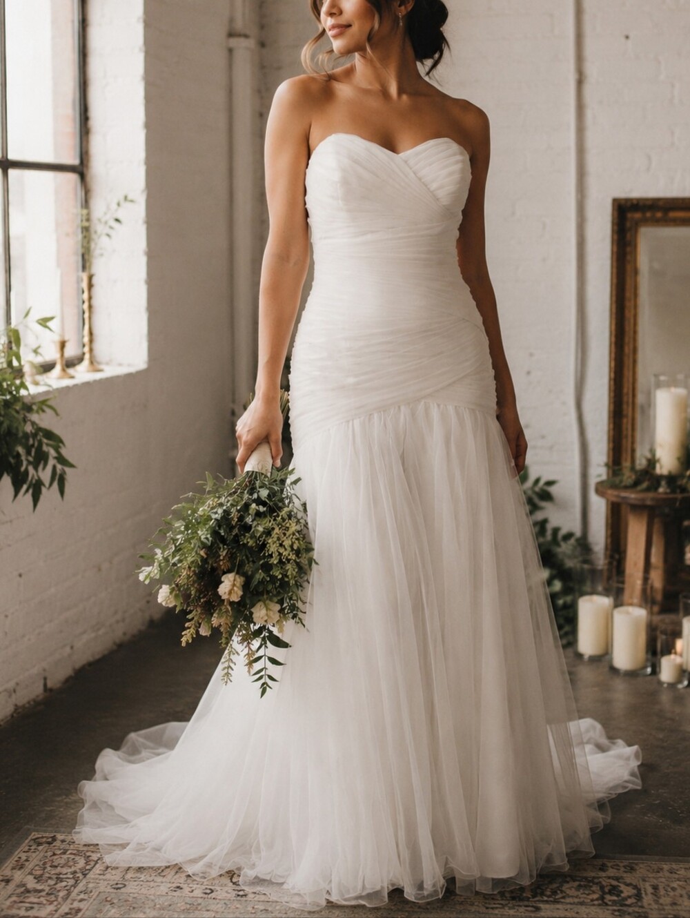 Morilee Ivory Ruched Strapless Sweetheart Tulle Corset Back Wedding Dress sz 12